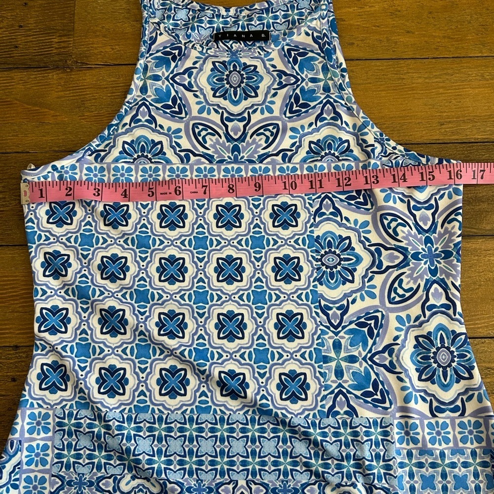 TIANA B Blue White Purple Print Resort Maxi Halter Women's Dress Sleeveless - Picture 6 of 10